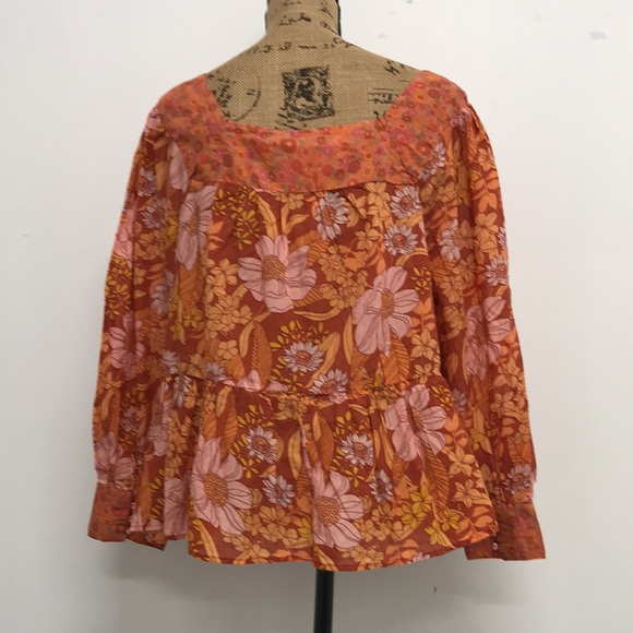 American Eagle Boho Oversized Long Sleeve Square Neck Peasant Blouse - Picture 6 of 8